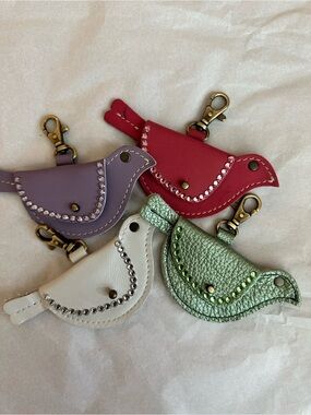Portland Leather Goods Mockingbird Pouch Keychain Charm with Rhinestones